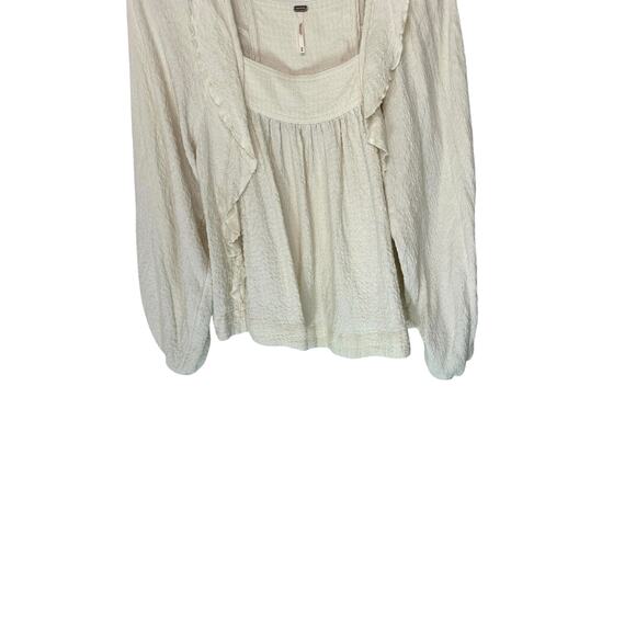 Free People White Ruffle Front Boho Square Neck Long Sleeve Blouse Size XS - Picture 3 of 12